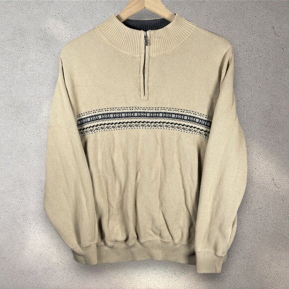 High Sierra Other - High Sierra 1/4 Zip Sweater Men's M Beige Cotton Knit Pullover Cabincore Grandpa